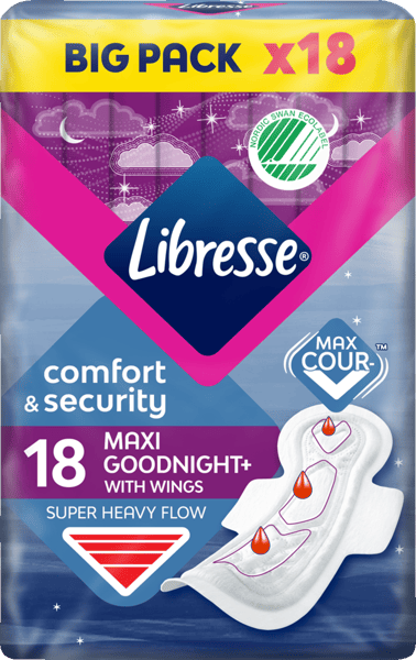 Modelbillede af Libresse Maxi Goodnight+ natbind med vinger 18 stk.