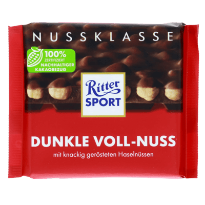 Modelbillede af Ritter Sport Mørk med hel nød 100 g