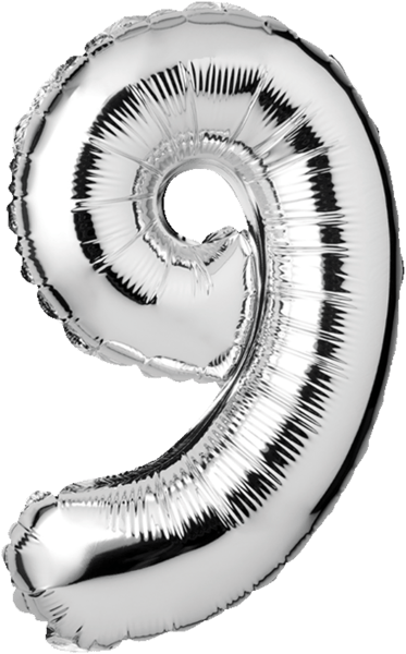 Modelbillede af Folieballon nr. 9 Sølv 1 stk. H60 cm