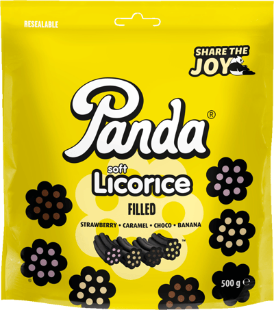 Modelbillede af Panda Licorice Filled gul 500 g