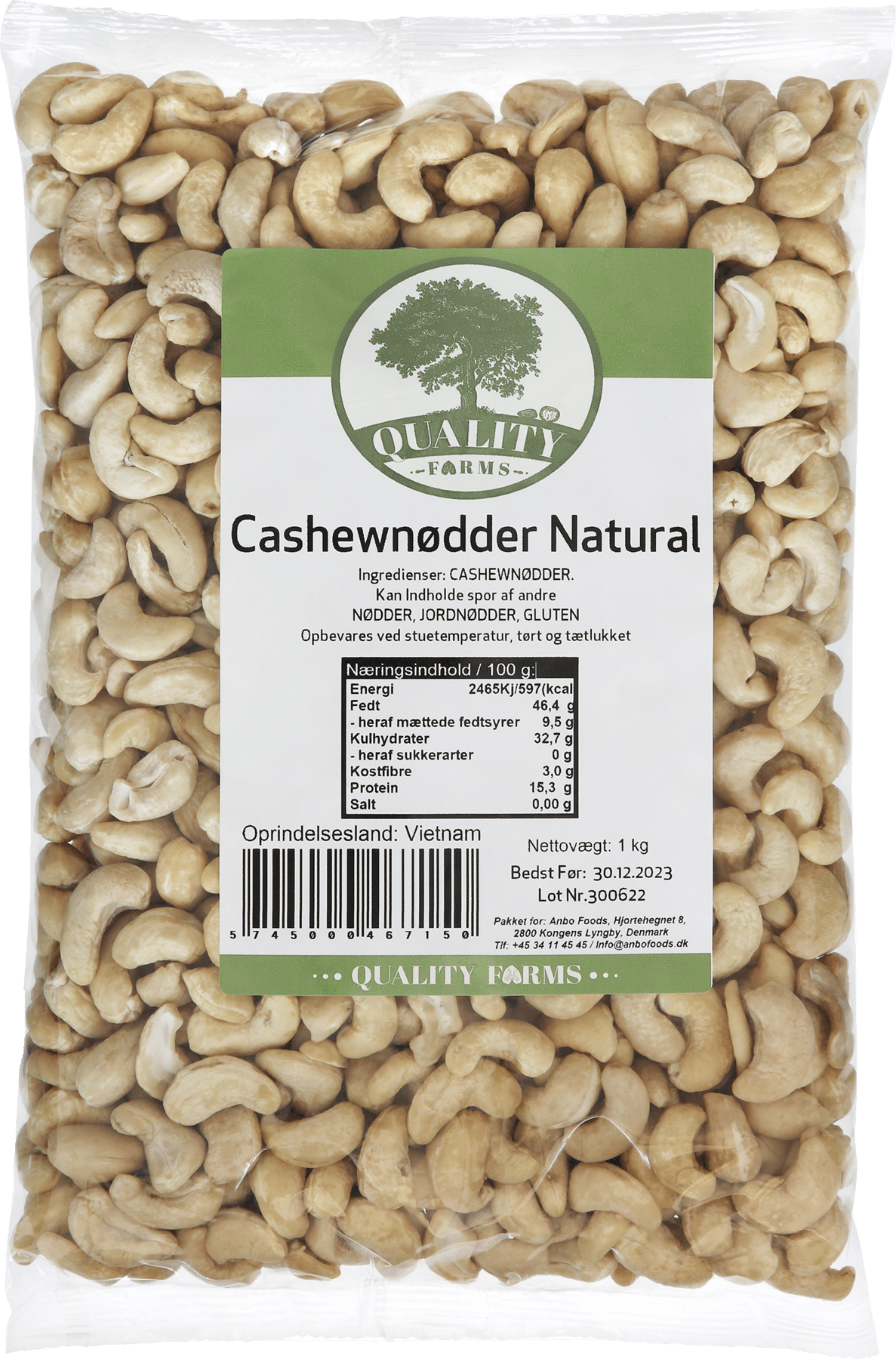 Quality Farms Cashewnødder Naturel 1000g