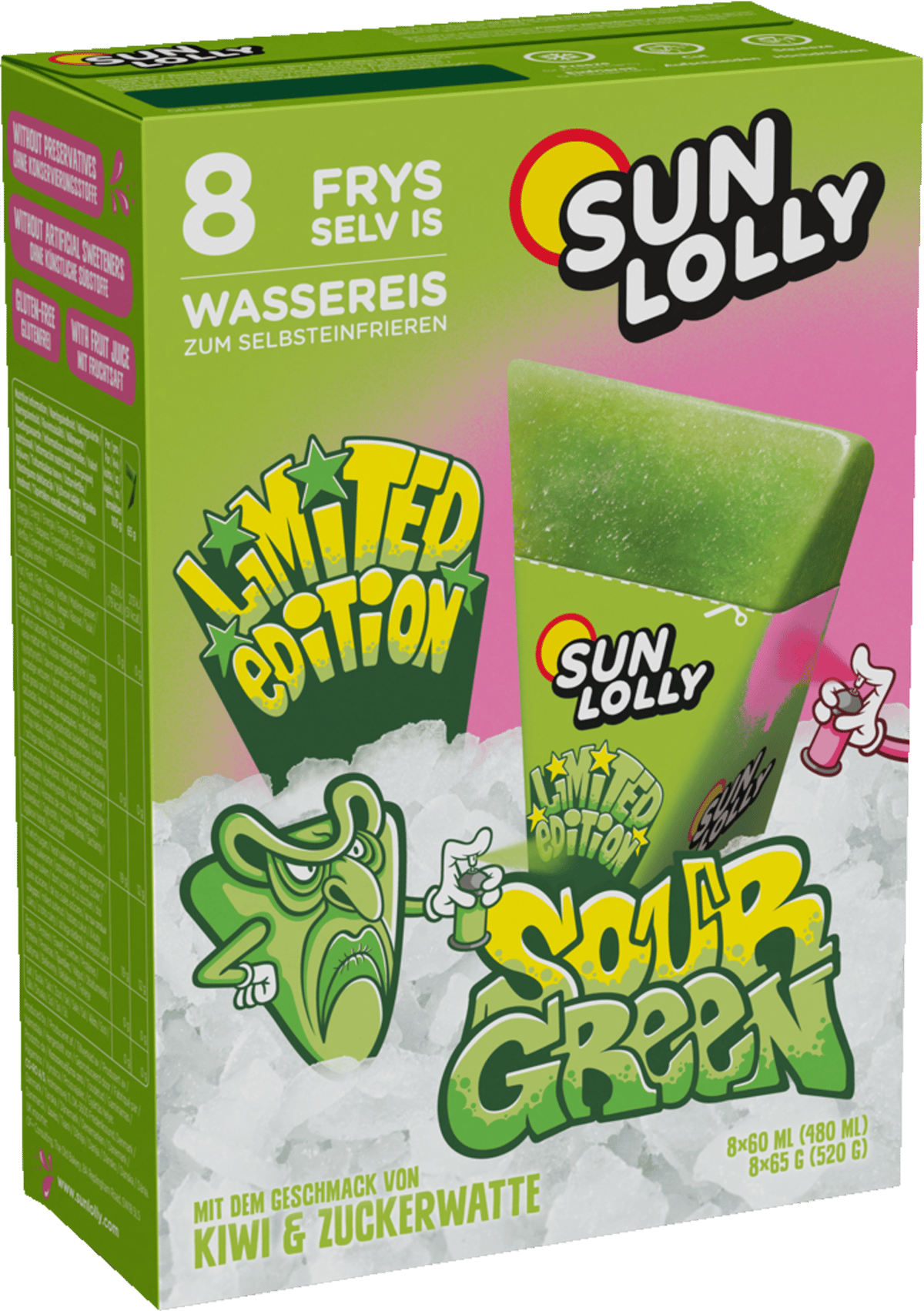Sun Lolly Sour Green 8 stk