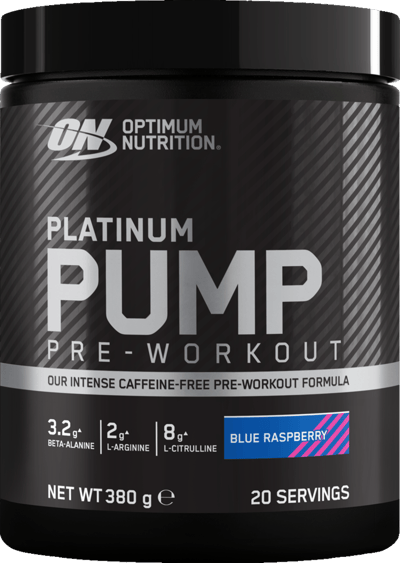 Modellbild av Optimum Nutrition Platinum PUMP Pre-Workout Blue Raspberry 380 g