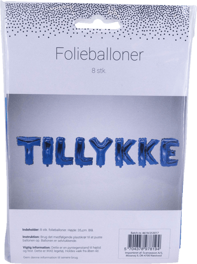 Modelbillede af Folieballon Blå m. Tillykke 35 cm