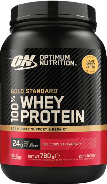 Modelbillede af ON 100% Whey Gold Delicious Strawber 780g