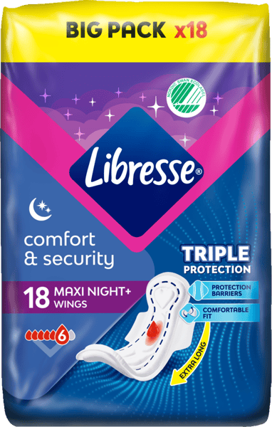 Modelbillede af Libresse Maxi Goodnight+ natbind med vinger 18 stk.
