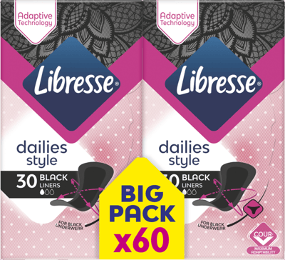 Modelbillede af Libresse Regular Black trusseindlæg 60 stk.