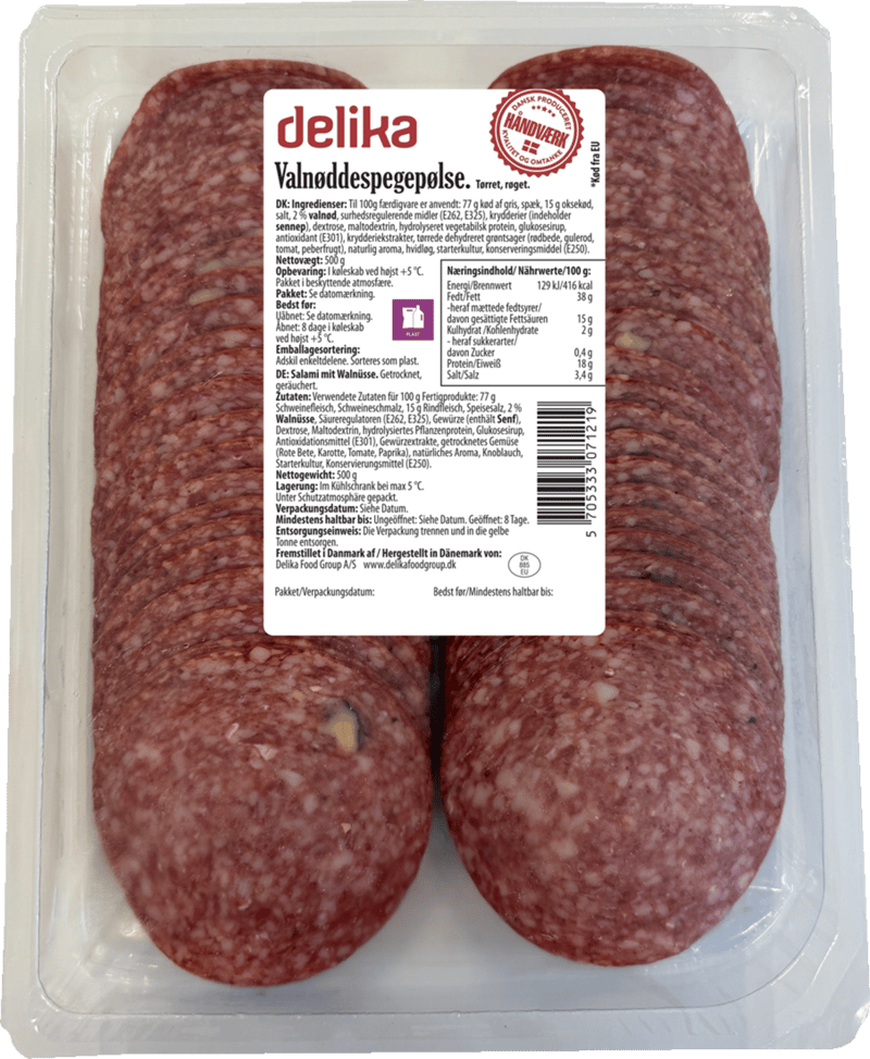 Valnøddespegepølse i Skiver 500 g