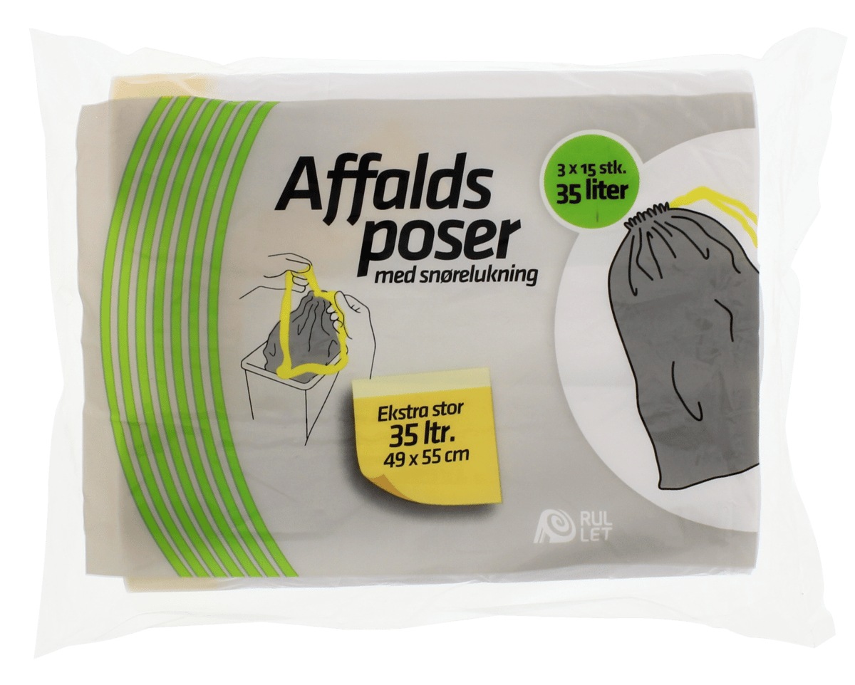 Affaldspose m/snøreluk 35 l. 3 x 15 stk.