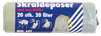1 rl. Affaldspose m. snøreluk 20 l 20-pak