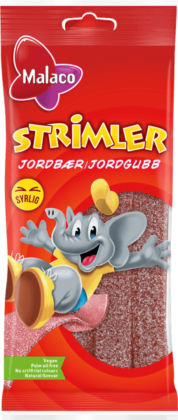 Modelbillede af Strimler Jordbær Malaco 80g