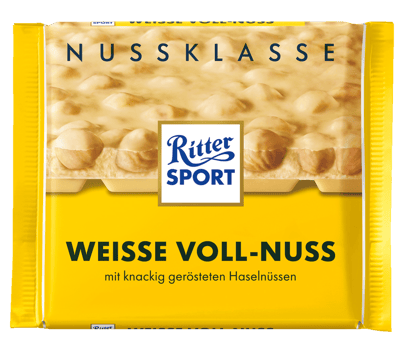 Modelbillede af Ritter Sport Hvid med hel nød 100 g