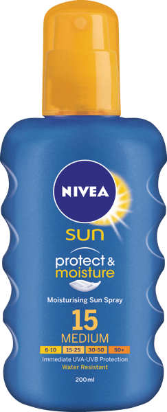 Modelbillede af Nivea Caring Sun Spray SPF 15 200 ml.