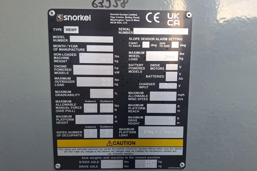 Snorkel 460SJ Valid Inspection, *Guarantee! CE, Diesel, 4x 2025 SNORKEL - 460SJ - 63958 460SJ Valid Inspection, *Guarantee...