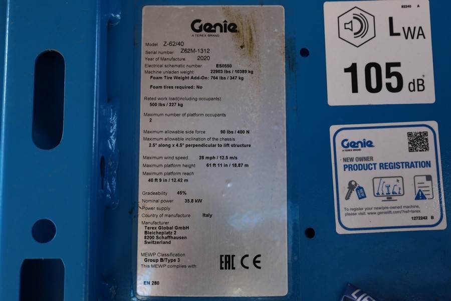 Genie Z62/40 Diesel, 4x4 Drive, 20.9 m Working Height, 1 2020 GENIE - Z62/40 - 63735 Z62/40 Diesel, 4x4 Drive, 20.9 m Work...