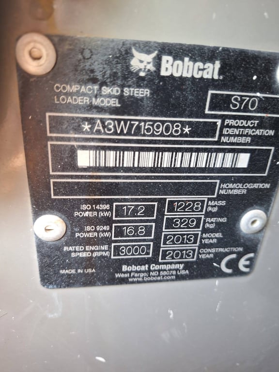 Skid steer loader Bobcat S70 Diesel 2013 2013 S70 2013 1 image 7