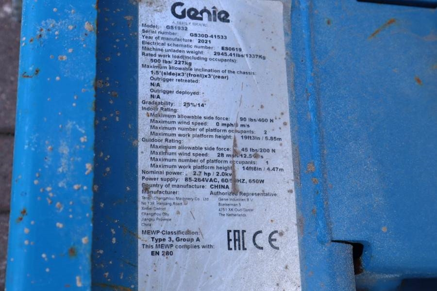 Genie GS1932 E-Drive Several In Stock, 8m Working Height 2021 GENIE - GS1932 E-Drive - 90338 GS1932 E-Drive Several In Sto...