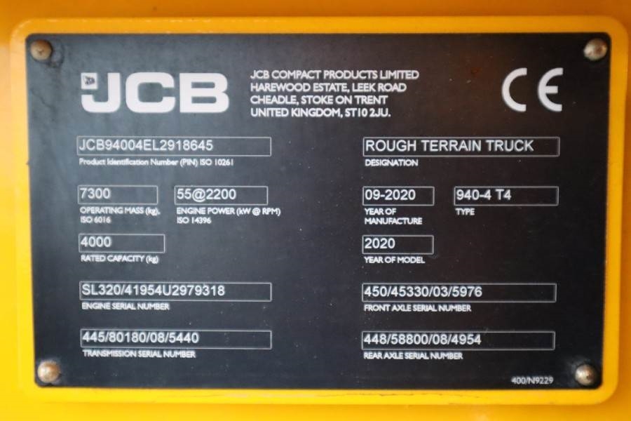 JCB 940-4 T4 Valid inspection, *Guarantee! Diesel, 4x4 2020 JCB - 940-4 T4 - 61006 940-4 T4 Valid inspection, *Guarantee! ...