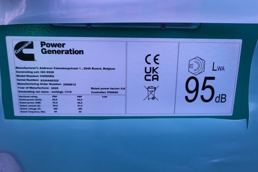 Cummins C66D5EQ Declaration of Conformity, Diesel, 66kVA, 2025 CUMMINS - C66D5EQ - 63429 C66D5EQ Declaration of Conformity...