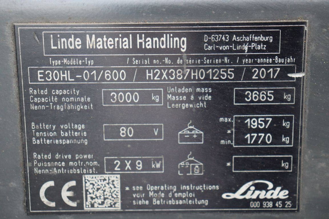 Forklift Linde E30HL-01/600 Electric 3000kg 2017 2017 E30HL-01/600 2017 1 Forklift image 13