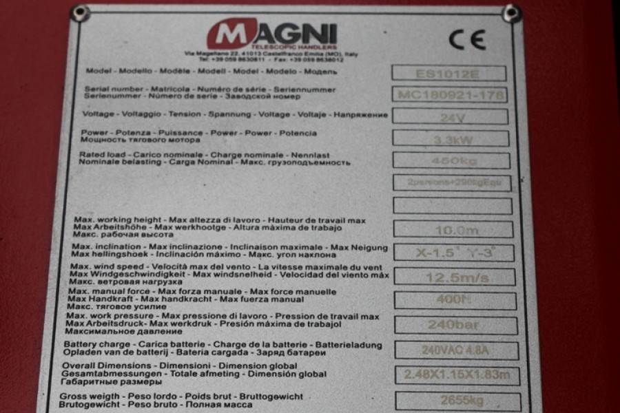 Magni ES1012E Electric, 10m Working Height, 450kg Capaci 2019 MAGNI - ES1012E - 60247 MAGNI ES1012E Electric, 10m Working ...