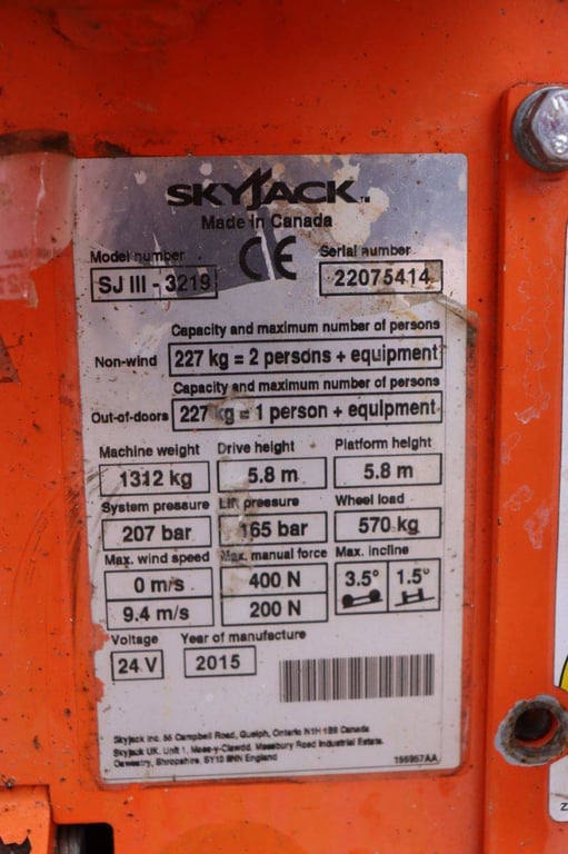 Scissor Lift Skyjack SJ3219 Electric 7.8m 2015 2015 SJ3219 2015 1 Scissor Lifts image 12