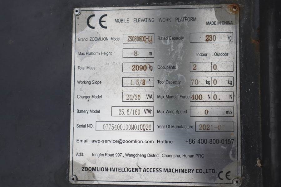 Zoomlion ZS0808DC Valid Iinspection, *Guarantee! 10m Workin 2021 ZOOMLION - ZS0808DC - 61002 Zoomlion ZS0808DC Valid Iinsp...