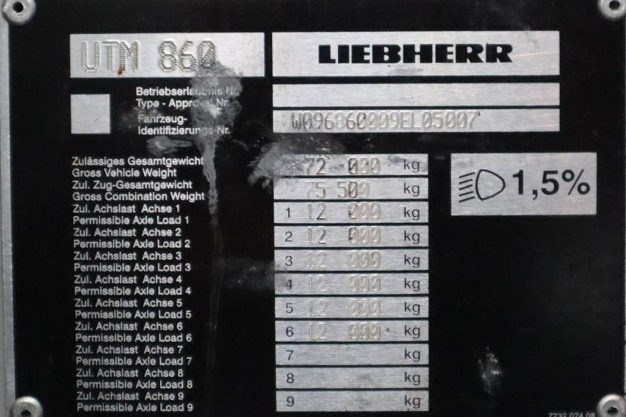 Liebherr LTM1150-6.1 Dutch Vehicle Registration, Valid Abom 2009 LIEBHERR - LTM1150-6.1 - 60799 LTM1150-6.1 Dutch Vehicle ...