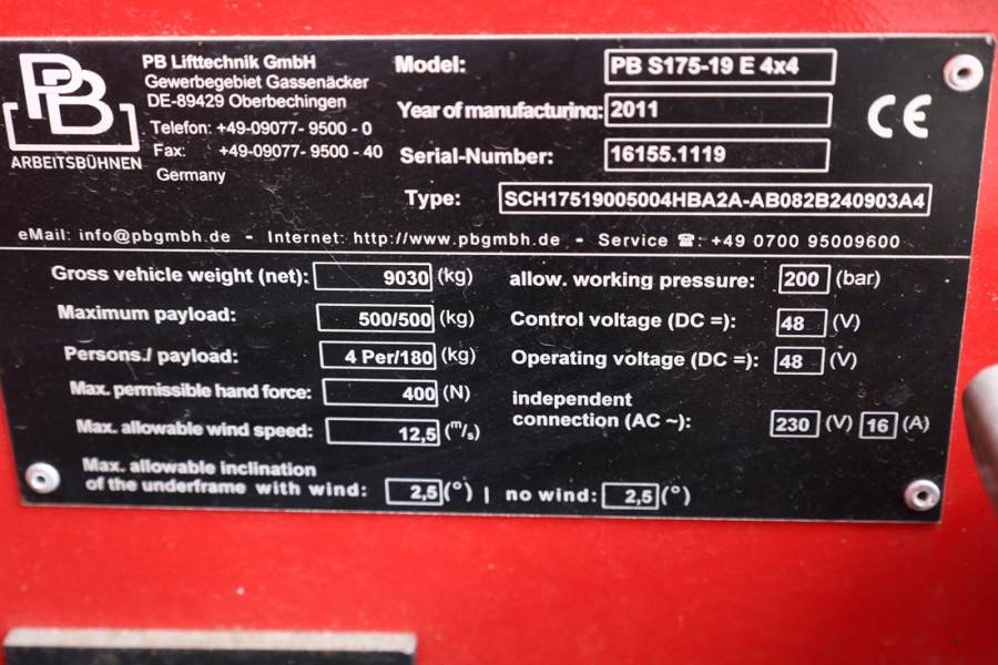 PB LIFT S175-19E 4x4 Electric, 4x4 Drive, 18.1m Worki 2011 PB LIFT - S175-19E 4x4 - 90080 PB LIFT S175-19E 4x4 Electric, 4...