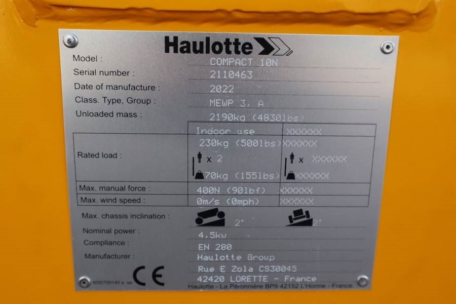 Haulotte Compact 10N Valid Iinspection, *Guarantee! 10m Wor 2022 HAULOTTE - Compact 10N - 61026 Compact 10N Valid Iinspect...