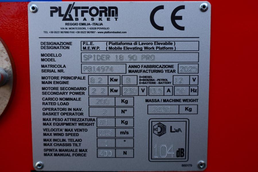 Platform Basket Spider 18.90 PRO CE Declaration, Valid inspection, 2025 PLATFORM BAS - Spider 18.90 PRO - 63534 Basket Spi...