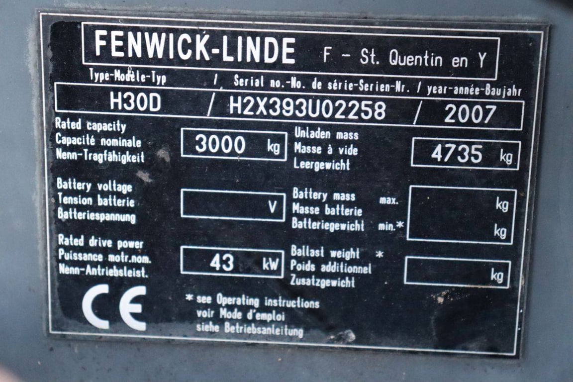 Forklift Fenwick-Linde H30D Diesel 3000kg 2007 2007 Fenwick-Linde H30D 2007 1 Forklift image 14