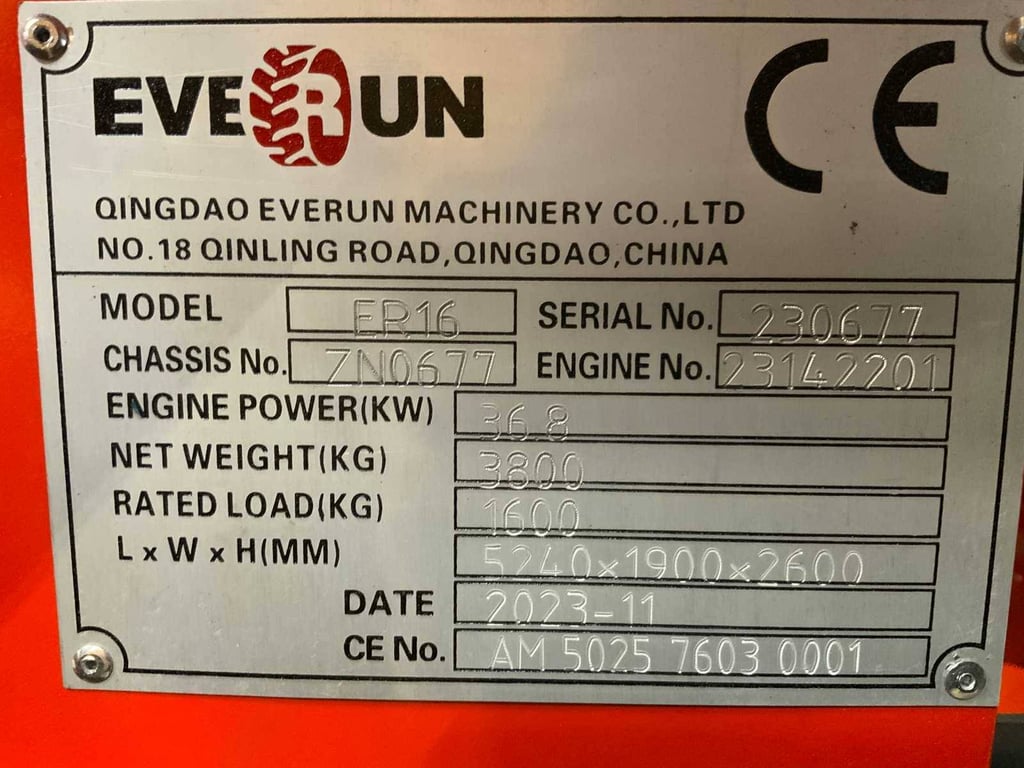 Wheel loader Everun ER16 Diesel 36kW 2025 New 2025 Everun ER16 2025 0 image 13