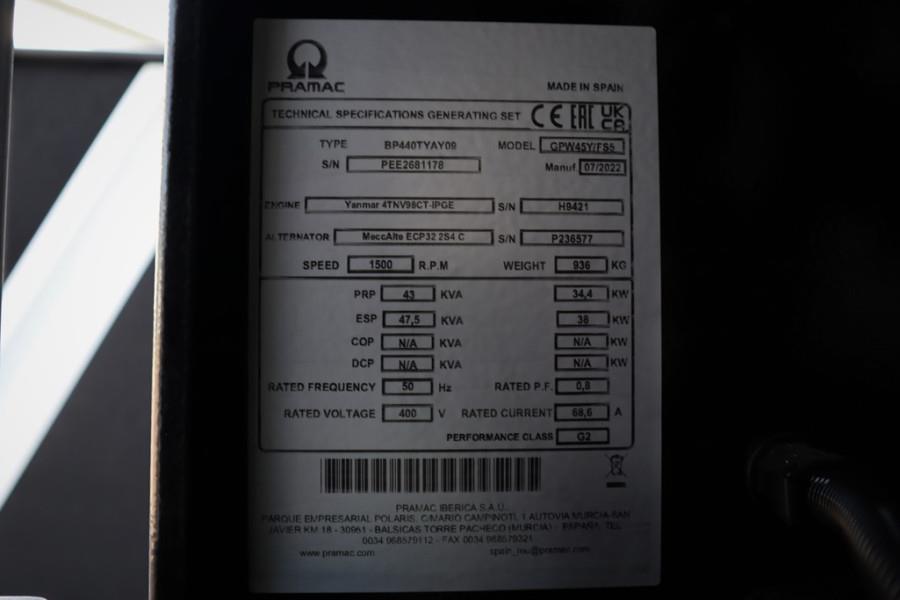Pramac GPW45Y/FS5 Valid inspection, *Guarantee! Diesel, 4 2022 PRAMAC - GPW45Y/FS5 - 61201 Pramac GPW45Y/FS5 Valid inspect...