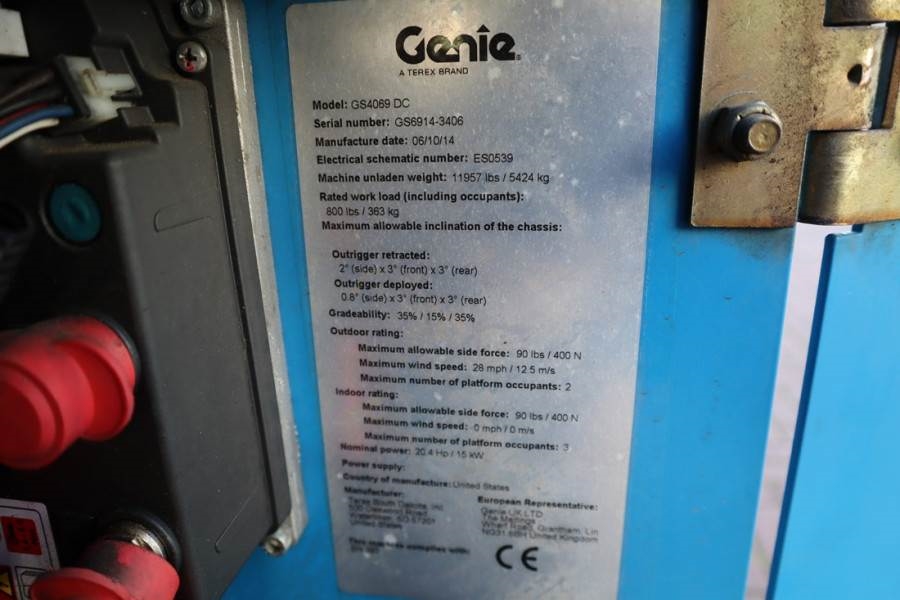 Genie GS4069 Electric, 14m Working Height, 363kg Capacit 2014 GENIE - GS4069 - 61978 GS4069 Electric, 14m Working Height, ...
