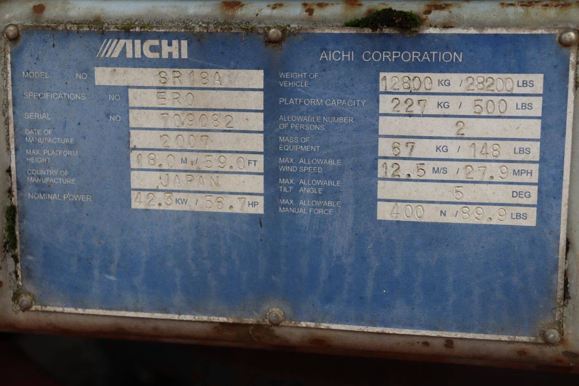 Telescopic aerial work platform Aichi SR18A Diesel 20m 2007 2007 SR18A 2007 1 image 14