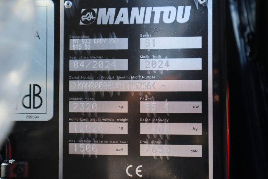 Manitou MT933 EASY 75D ST5 S1 Valid inspection, *Guarantee 2024 MANITOU - MT933 EASY 75D ST5 S1 - 62974 MT933 EASY 75D ST5...