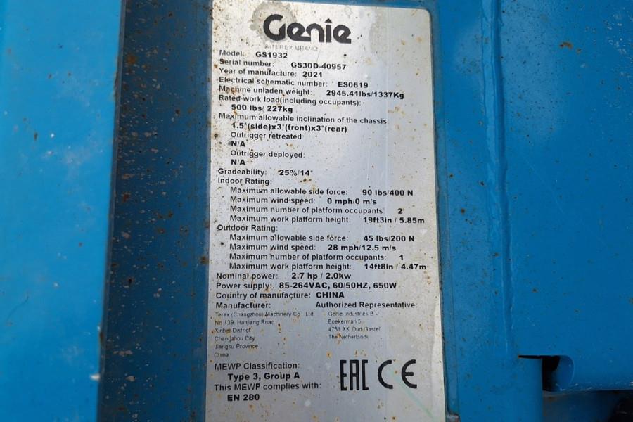 Genie GS1932 E-Drive Several In Stock, 8m Working Height 2021 GENIE - GS1932 E-Drive - 63746 GS1932 E-Drive Several In Sto...
