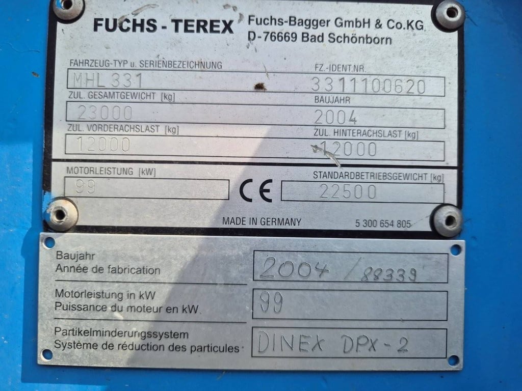 Excavator Fuchs-Terex Fuchs MHL 331 Diesel 99kW 2004 2004 Fuchs MHL331 2004 1 Crawler Excavators image 11
