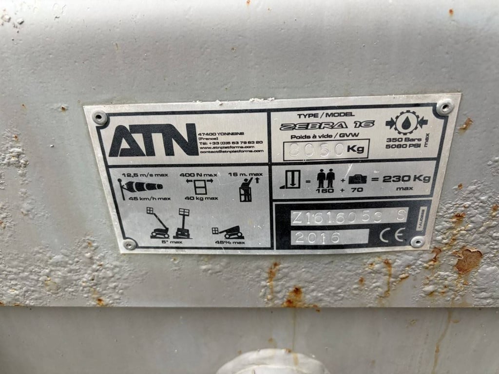 ATN Zebra 16 Diesel 16.8m Articulated Boom Lift 2016 2016 ATN Zebra 16 2016 1 image 11