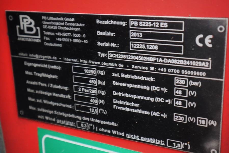 PB LIFT S225-12ES Electric, 4x2 Drive, 22.5m Working 2013 PB LIFT - S225-12ES - 62208 PB LIFT S225-12ES Electric, 4x2 Driv...