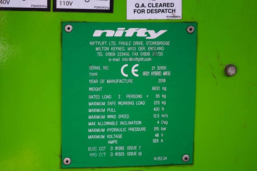 Niftylift HR21 HYBRID Hybrid, 4x4 Drive, 21m Working Height, 2016 NIFTYLIFT - HR21 HYBRID - 90000 Niftylift HR21 HYBRID Hy...