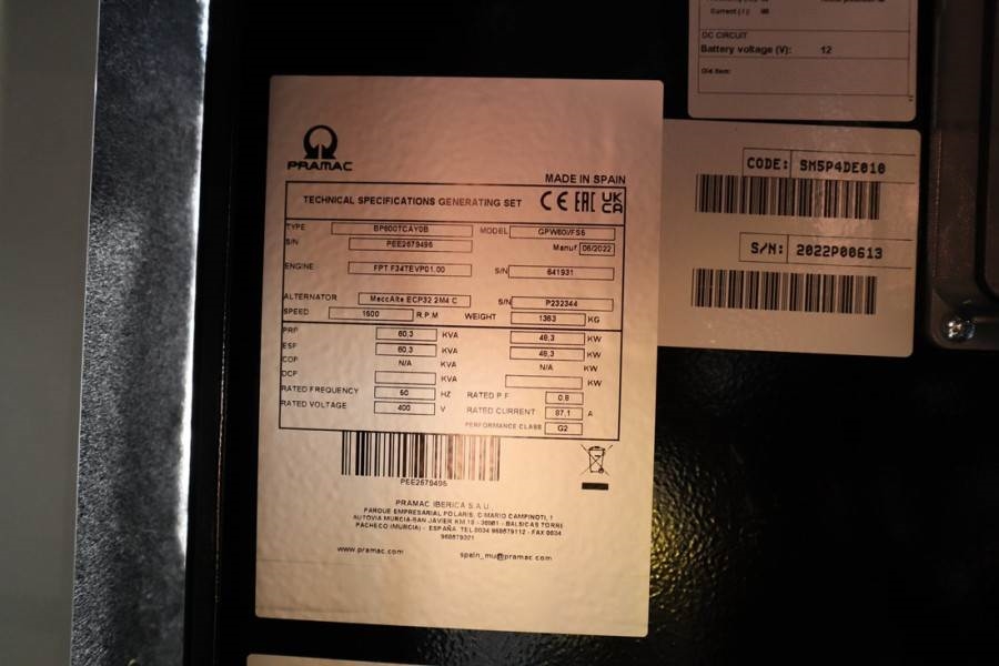 Pramac GPW60I/FS5 Valid inspection, *Guarantee! Diesel, 6 2022 PRAMAC - GPW60I/FS5 - 61073 Pramac GPW60I/FS5 Valid inspect...