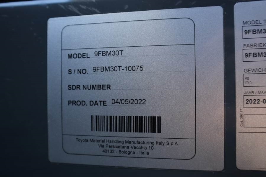 Toyota 9FBM30T Valid inspection, *Guarantee! Electric, 47 2022 TOYOTA - 9FBM30T - 61077 9FBM30T Valid inspection, *Guarant...