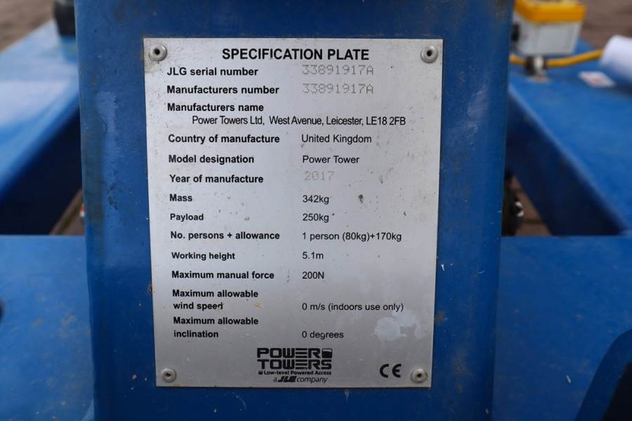 JLG Power Tower Electric, 5.10m Working Height, 250kg 2017 JLG - Power Tower - 62357 Power Tower Electric, 5.10m Working H...