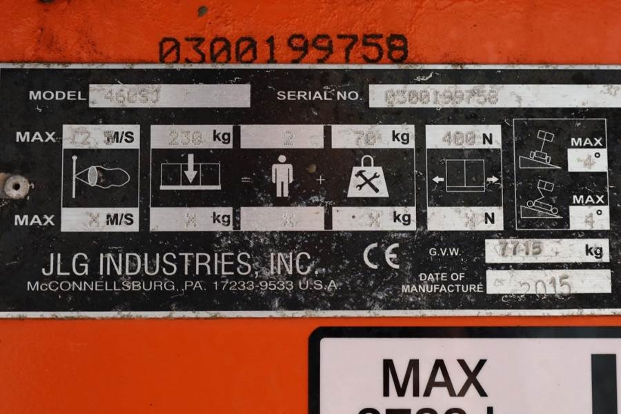 JLG 460SJ Diesel, 4x4 Drive, 16m Working Height, 13m R 2015 JLG - 460SJ - 63621 460SJ Diesel, 4x4 Drive, 16m Working Heigh...