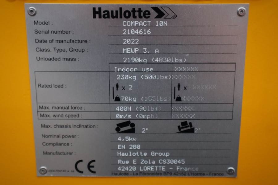 Haulotte Compact 10N Valid inspection, *Guarantee! Non Mark 2022 HAULOTTE - Compact 10N - 60847 Compact 10N Valid inspecti...