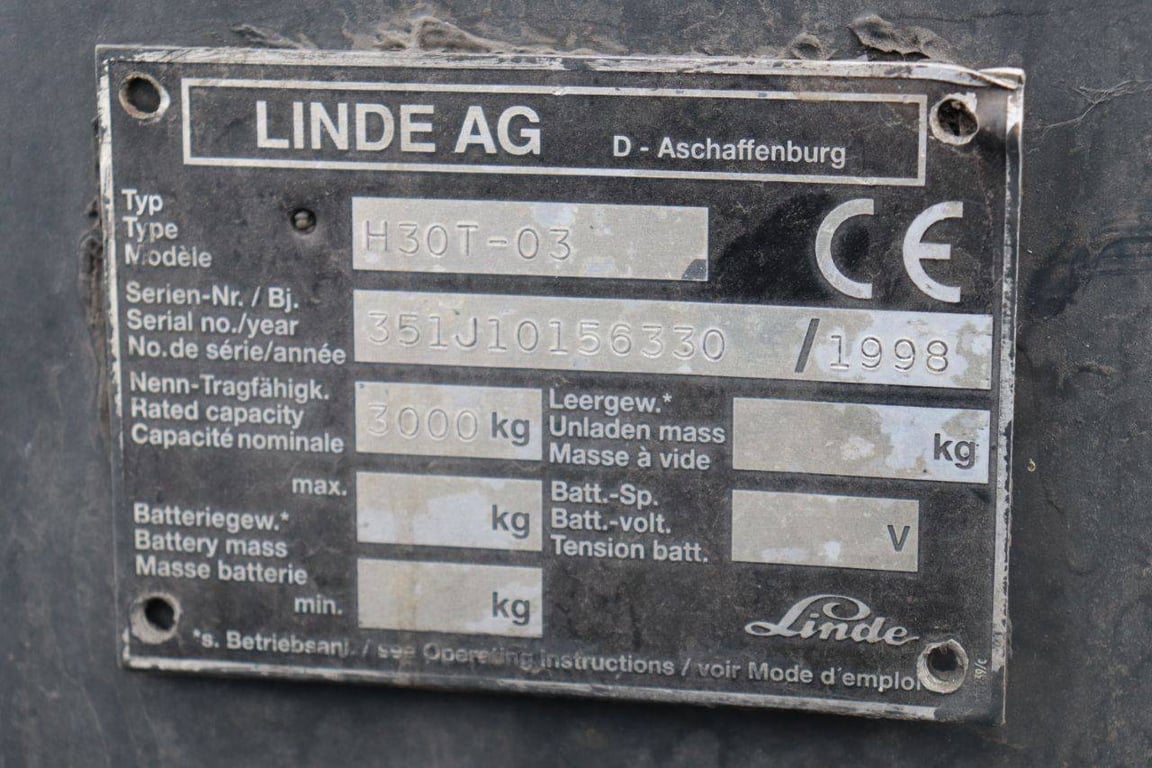 Forklift Linde H30T-03 LPG 3000kg 1998 1998 H30T-03 1998 1 Forklift image 14