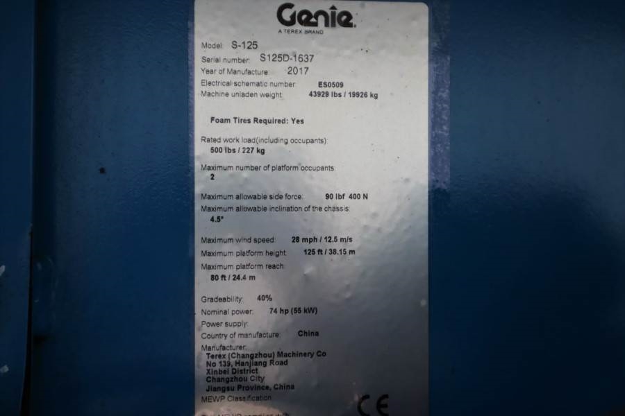 Genie S125 Valid inspection, *Guarantee! Diesel, 4x4x4 D 2017 GENIE - S125 - 61462 S125 Valid inspection, *Guarantee! Dies...