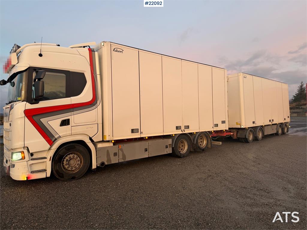 Scania S650 6x2 box truck w/ Ekeri 4 axle box trailer w/ 2018 22092 S650 6x2 box truck w/ Ekeri 4 axle box trailer w/ 2018...